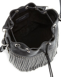 Saint Laurent Emmanuel Small Studded Fringe Bucket Bag Black