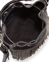 Saint Laurent Small Stud Fringe Bucket Shoulder Bag Black