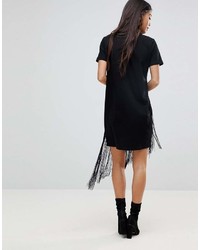 Asos Petite Petite Mini T Shirt Dress With Fringe Detail