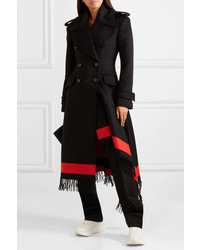 Alexander McQueen Asymmetric Fringed Wool Blend Double Breasted Coat