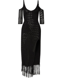 Black Fringe Crochet Midi Dress