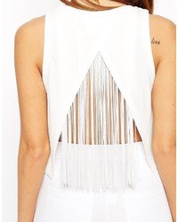 Asos Petite Tank In Crepe With Fringe Back