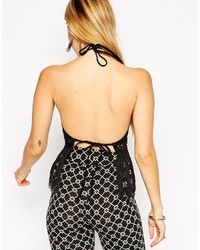 Asos Collection Crop Top With Halter Neck And Fringed Hem