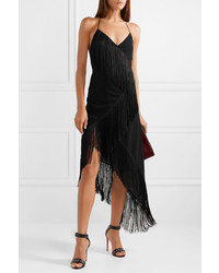 Givenchy Asymmetric Fringed Wool Crepe Wrap Effect Midi Dress