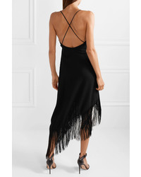 Givenchy Asymmetric Fringed Wool Crepe Wrap Effect Midi Dress
