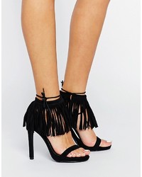 Missguided Fringed Barely There Heeled Sandals