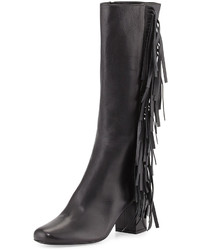 Black Fringe Knee High Boots