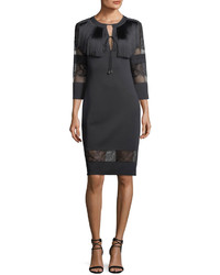 Tadashi Shoji Round Neck Neoprene Cocktail Dress W Lace Fringe Detail