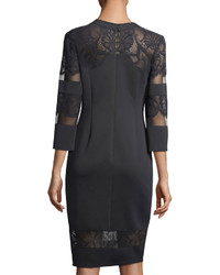 Tadashi Shoji Round Neck Neoprene Cocktail Dress W Lace Fringe Detail