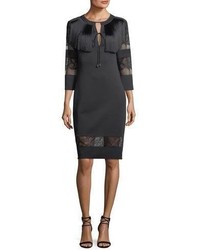 Tadashi Shoji Round Neck Neoprene Cocktail Dress W Lace Fringe Detail