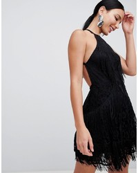 Black Fringe Lace Fit and Flare Dress