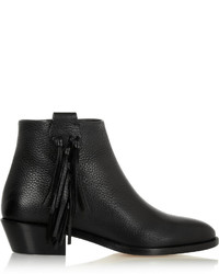 Valentino Fringed Textured Leather Ankle Boots