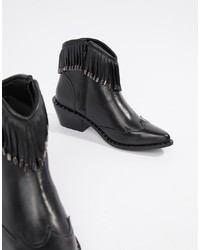 Religion Hera Black Leather Fringed Pull On Ankle Boots