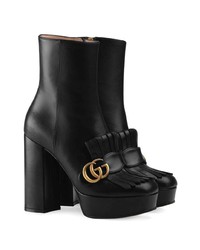Gucci Leather Ankle Boot With Plateau And Fringe