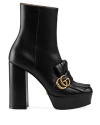 Gucci Leather Ankle Boot With Plateau And Fringe