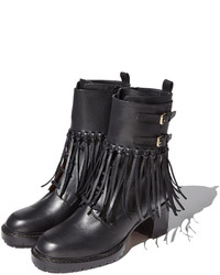 Valentino Leather Fringe Combat Boot Black