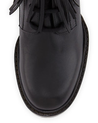 Valentino Leather Fringe Combat Boot Black