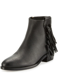 Valentino Pebbled Leather Bootie With Fringe Trim Black