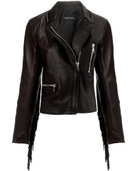 Black Fringe Leather Biker Jacket