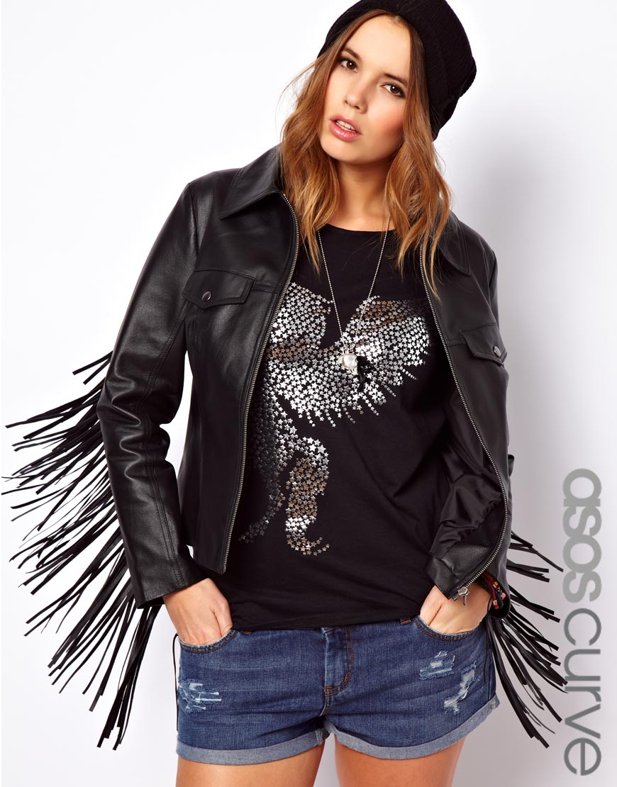 Asos Curve Leather Jacket With Fringing, $141 | Asos | Lookastic