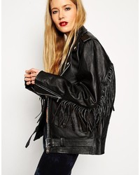 Reclaimed Vintage Asos Leather Jacket With Fringing