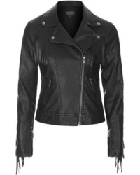Topshop Fringe Faux Leather Biker Jacket