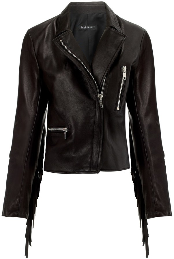 Theperfext Black Leather Fringe Gina Jacket, $2,100 | Avenue32 | Lookastic