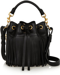 Black Fringe Leather Bucket Bag