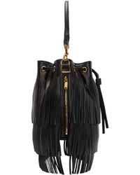 Saint Laurent Black Fringed Medium Emmanuelle Bucket Bag