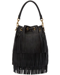 Saint Laurent Black Fringed Medium Emmanuelle Bucket Bag