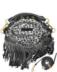 Rebecca Minkoff Black Leather Fringe Fiona Bucket Bag