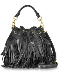 Rebecca Minkoff Black Leather Fringe Fiona Bucket Bag