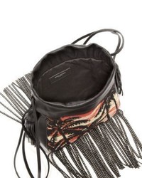 Saint Laurent Helena Small Fringed Palm Tree Textile Leather Bucket Bag