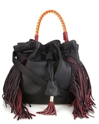 Sara Battaglia Jasmine Medium Fringed Leather Bucket Bag