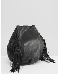 Mango Leather Fringed Bucket Bag