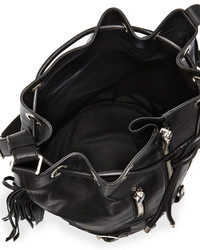 Saint Laurent Rider Large Fringe Bucket Bag Black