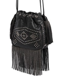 Saint Laurent Helena Studded Fringe Leather Bucket Bag