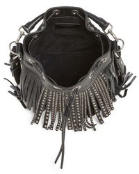 Saint Laurent Small Emmanuelle Studded Fringe Bucket Bag Black