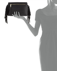 French Connection Bowie Suede Fringe Clutch Bag Black