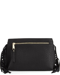 French Connection Bowie Suede Fringe Clutch Bag Black