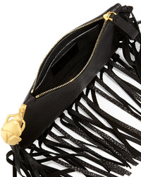 Valentino Fringe Trimmed Scarab Detailed Clutch Bag Black
