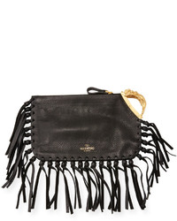 Valentino Zodiac Fringe Leather Clutch Bag Black Virgo