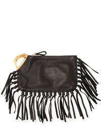 Valentino Zodiac Fringe Leather Clutch Bag Black Virgo