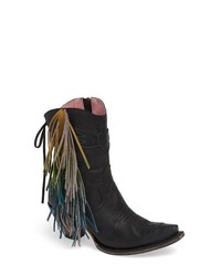 Black Fringe Leather Cowboy Boots