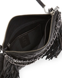 Ash Bijou Quilted Leather Fringe Crossbody Bag Black