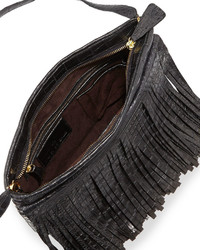 Nancy Gonzalez Crocodile Fringe Crossbody Clutch Bag Black