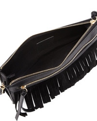Neiman Marcus Faux Leather Crossbody Bag With Suede Fringe Black