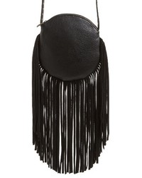 Street Level Fringe Faux Leather Round Crossbody Bag Brown