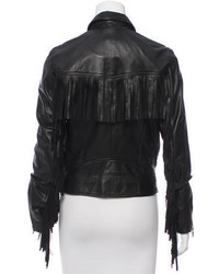 Theperfext Leather Fringe Trimmed Jacket