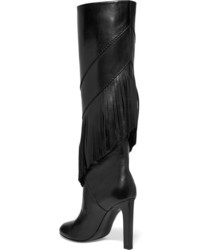 Saint Laurent Grace Fringed Leather Knee Boots Black